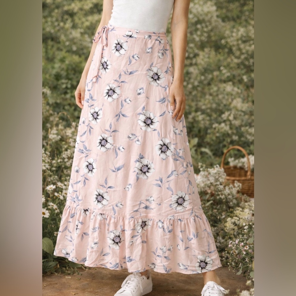 Étoffe Studios Floral Wrap Maxi Skirt | Size M | Pink | Flowy